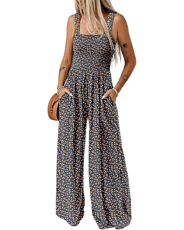 Dokotoo Women's Casual Loose Overalls Jumpsuits One Piece Sleeveless Printed Wide Leg Long Pant R... | Amazon (US)