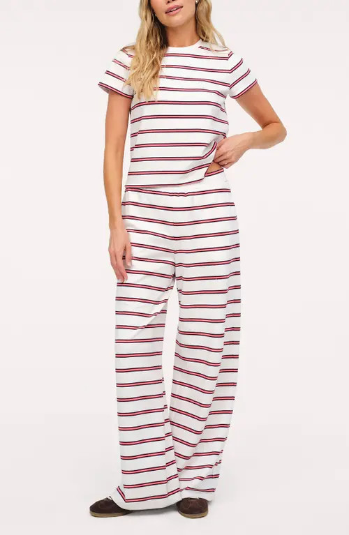 nuuds Golden Hour Stripe Stretch Cotton Top & Pants Set in Americana Stripe at Nordstrom, Size Large | Nordstrom