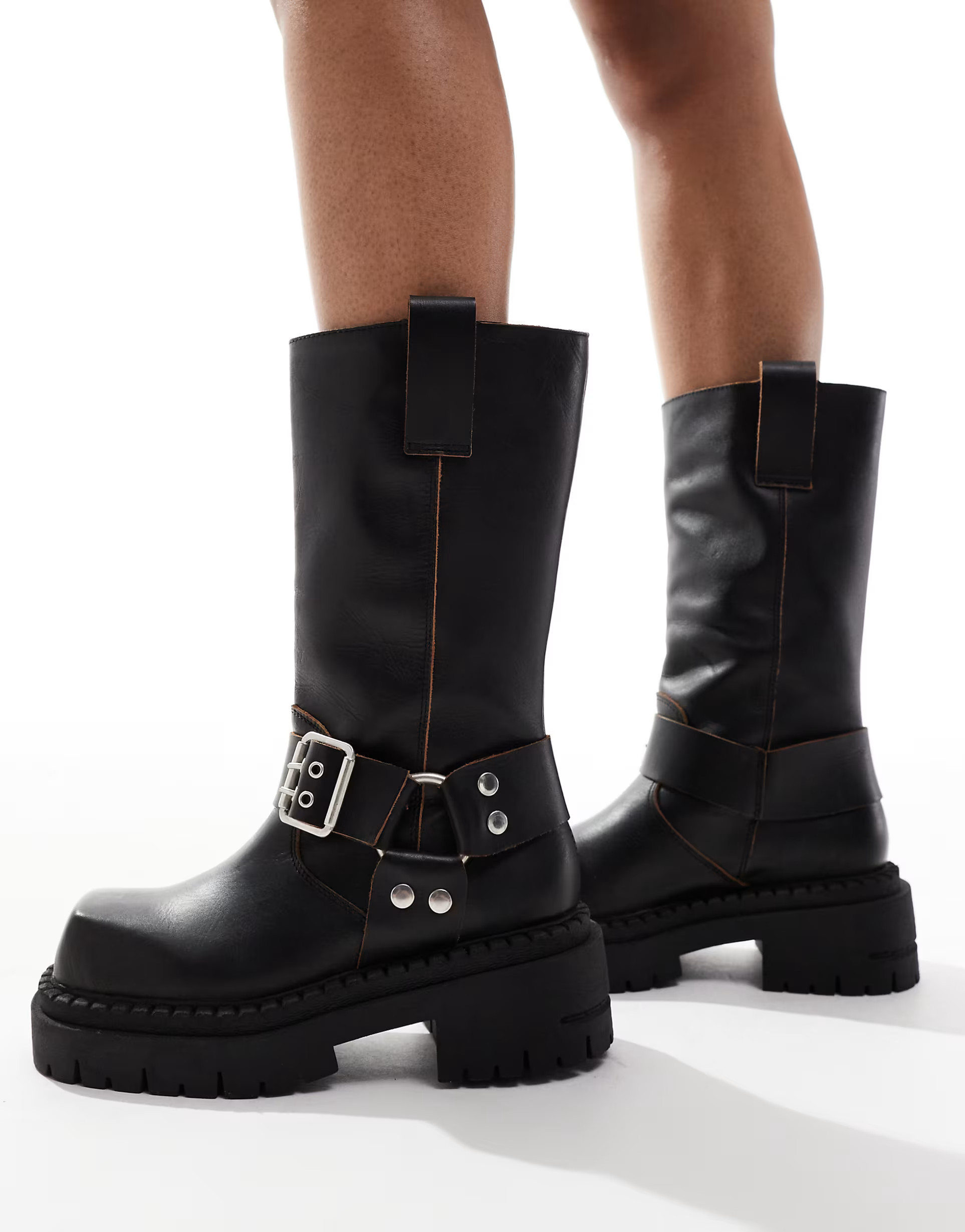 ASOS DESIGN Conquest premium leather harness biker boots in black | ASOS (Global)