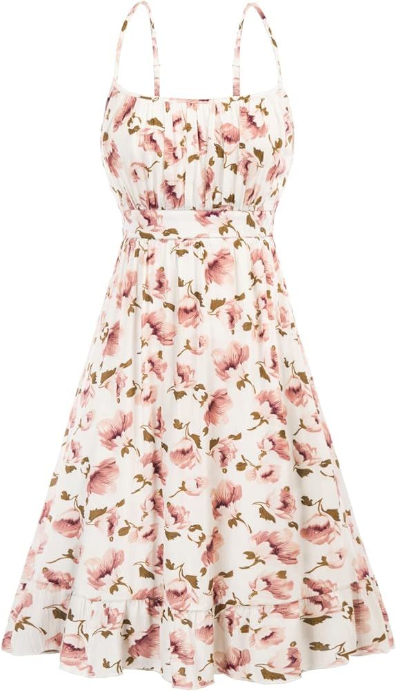 GRACE KARIN Women's Spaghetti Strap Floral Dress Ruffle Hem Pleated Casual Summer Dress Boho Flow... | Amazon (US)