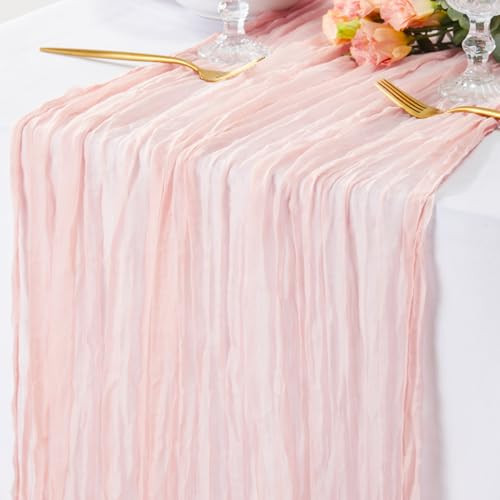 DOLOPL Blush Pink Cheesecloth Table Runner 10FT Baby Shower Decorations for Girl Gauze Wedding Cheese Cloth Table Runner for Bridal Shower Decorations Table Runner, Gender Reveal Decorations | Amazon (US)