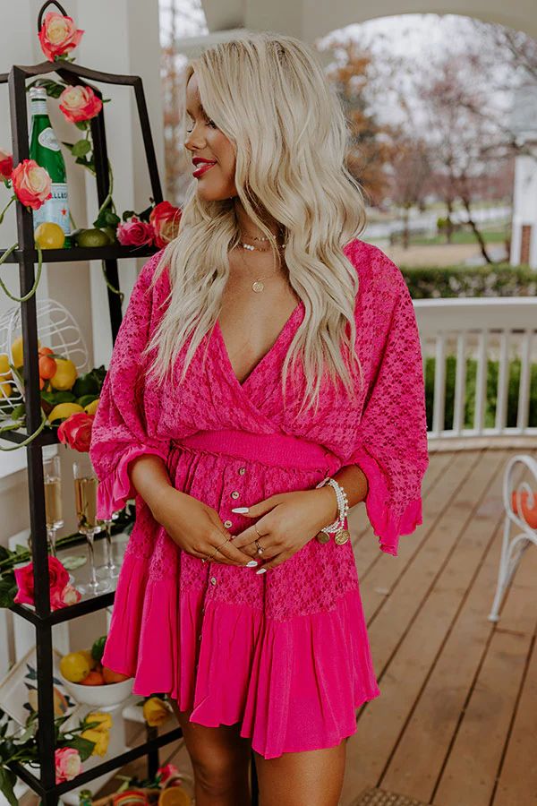 Island Beauty Lace Romper In Hot Pink | Impressions Online Boutique