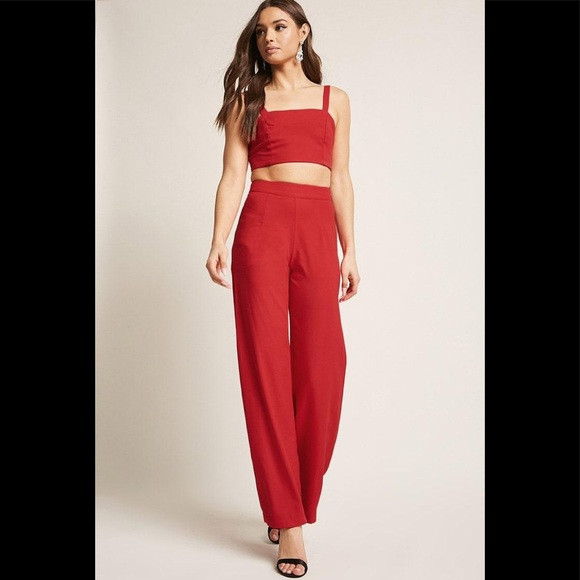 Luxxel Women's Red Cutout Crop Top & Pant Set | Poshmark