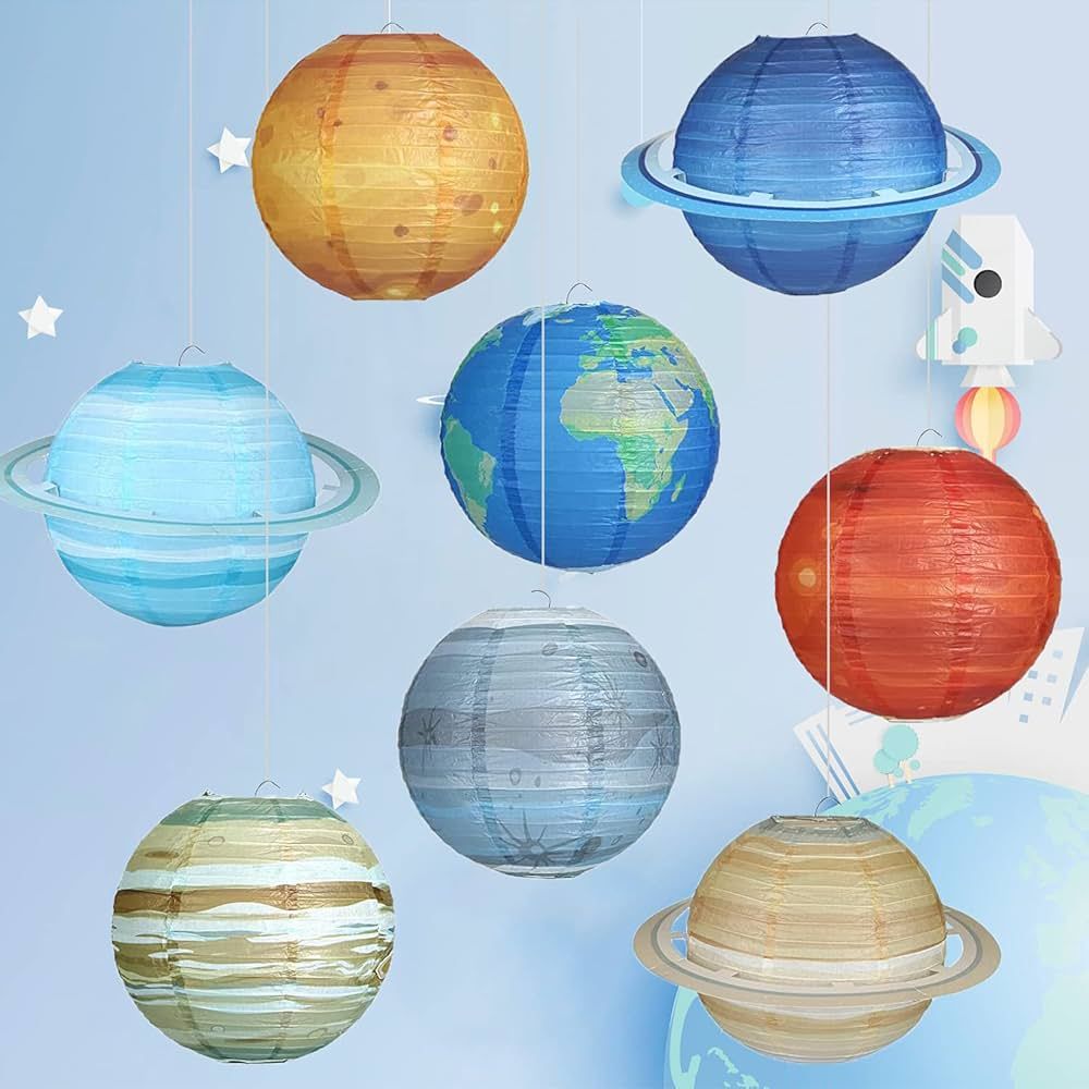 8 PCS Planet Paper Lanterns, Multi-Color Solar System Space Theme Lanterns Hanging Decorations fo... | Amazon (US)