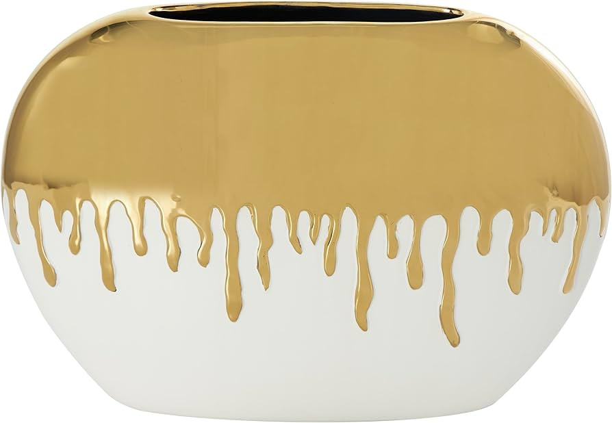 CosmoLiving by Cosmopolitan Ceramic Decorative Vase Centerpiece Vase with Abstract Gold Melting D... | Amazon (US)