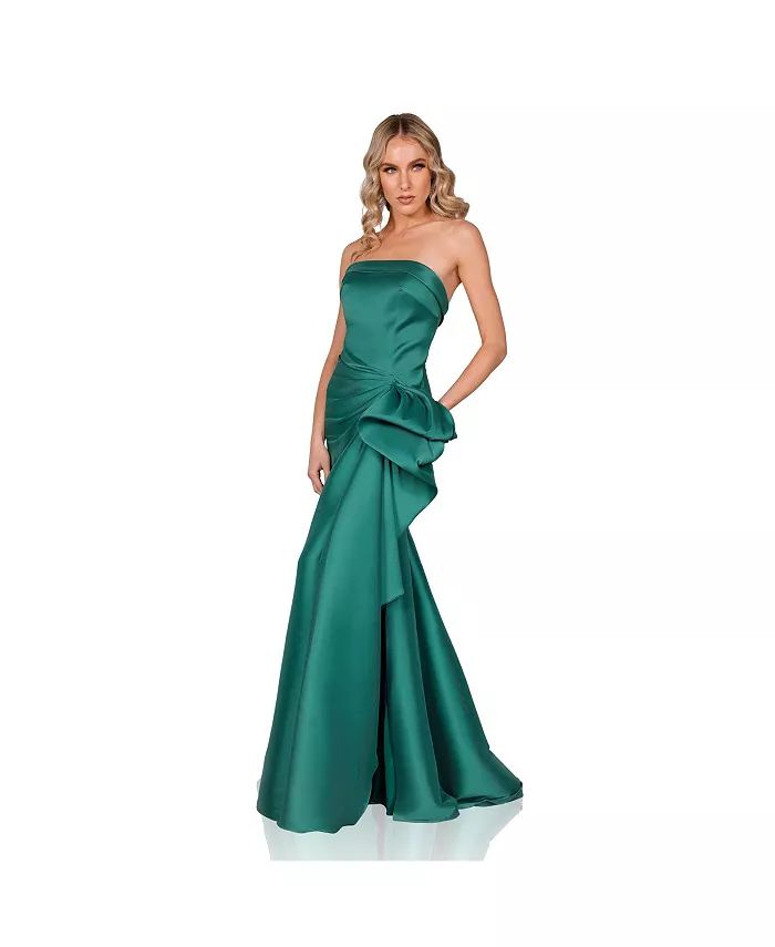 Strapless Straight Neckline Draped Bow Long Dress | Macy's