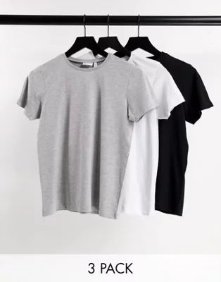 ASOS DESIGN ultimate organic cotton t-shirt with crew neck 3 pack SAVE in black, white & grey | ASOS (Global)
