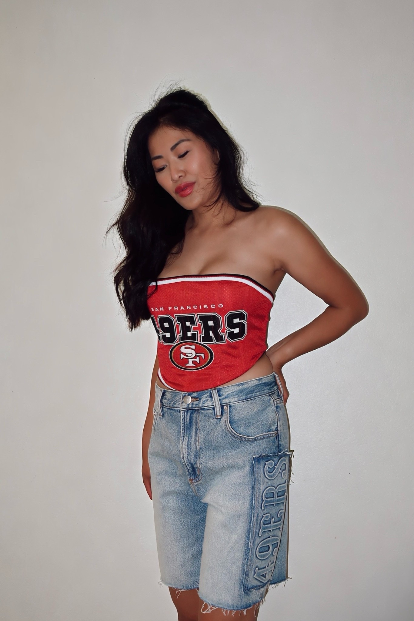 FOOTBALL SEASON!! 49ers gear! This strapless corset style top is so cute (wearing size small) denim shorts I’m a 26. Game day ready!

#LTKootd #LTKgrwm #LTKSeasonal