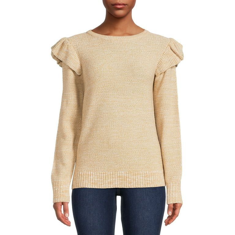 Time and Tru Women's Long Sleeve Ruffle Sweater, Lightweight | Walmart (US)