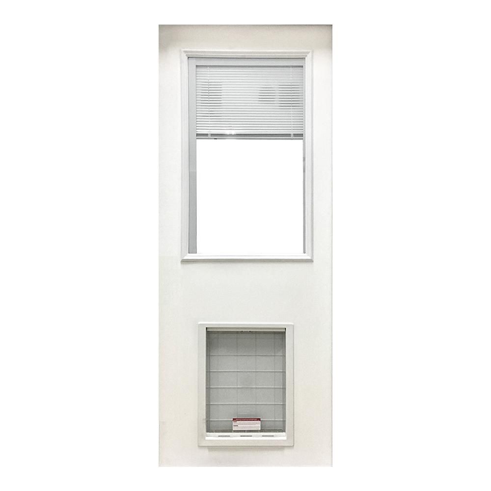 31-3/4 in. x 79 in. Clear Half Lite Mini-Blind White Primed Fiberglass Front Door Slab with Super... | The Home Depot