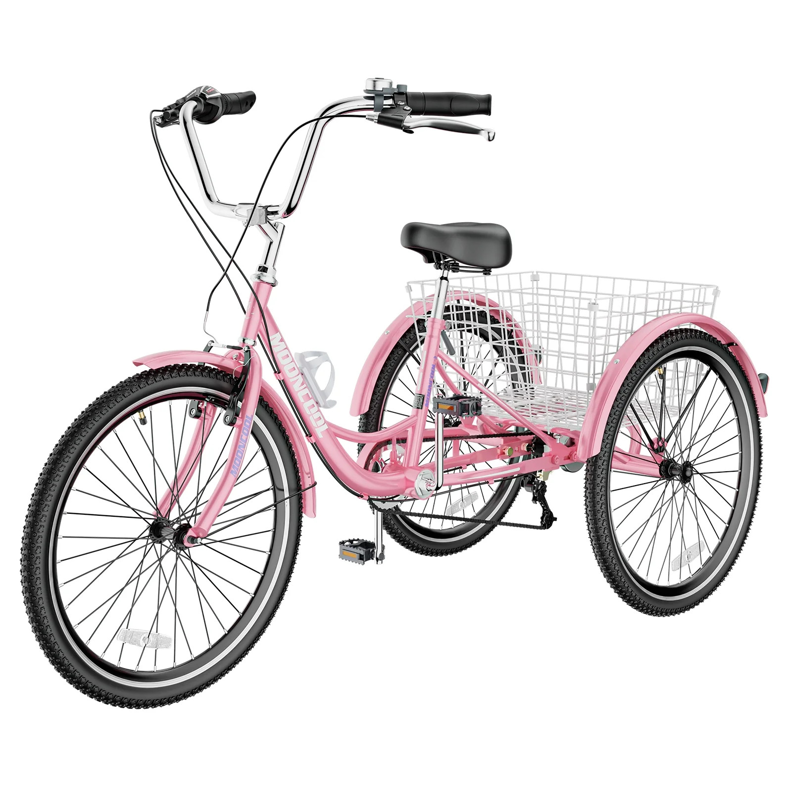 MOPHOTO Adult Tricycle 26" Wheels, 7 Speed Trike 3 Wheels Pink Bike with Large Basket, Portable C... | Walmart (US)
