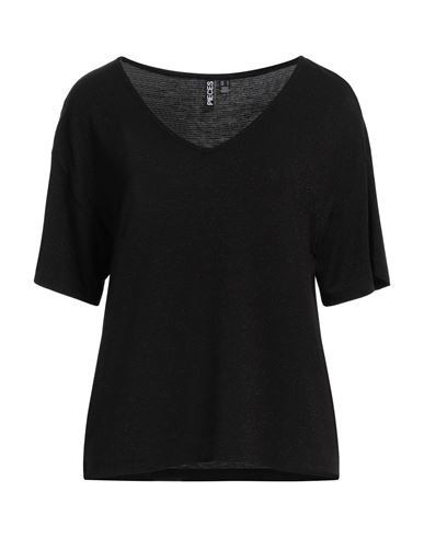 Pieces Woman T-shirt Black Size S EcoVero viscose, Metallic fiber, Elastane | YOOX (US)