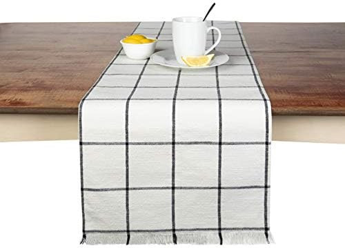 Sticky Toffee Yarn Dyed Farmhouse Plaid Table Runner, 14 in x 72 in, Cream | Amazon (US)