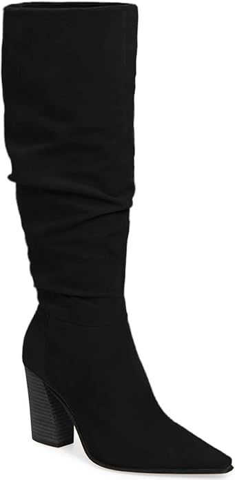 PiePieBuy Womens Faux Suede Knee High Boots Wide Calf Pointed Toe High Chunky Heel Side Zipper Bo... | Amazon (US)