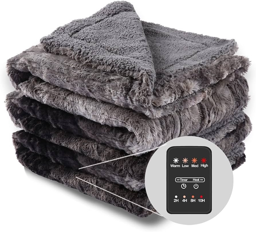 Electric Throw Blanket Low Voltage Heated Blanket 50 * 60'' Size Faux Fur Cover for Soft, Machine... | Amazon (US)