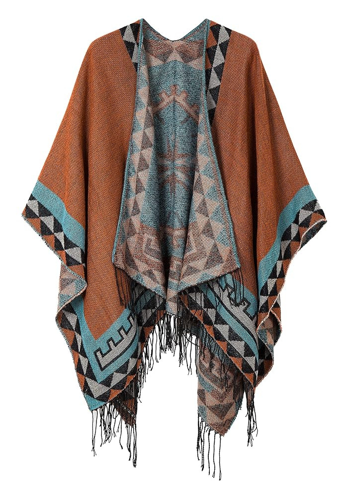 Urban CoCo Women's Printed Tassel Open front Poncho Cape Cardigan Wrap Shawl | Amazon (US)