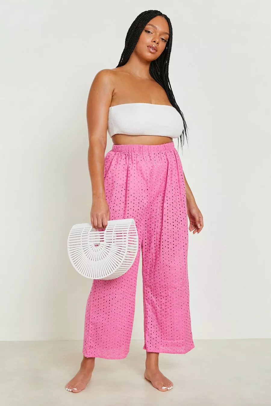 Plus Broderie Anglaise Beach Trousers | Boohoo.com (UK & IE)