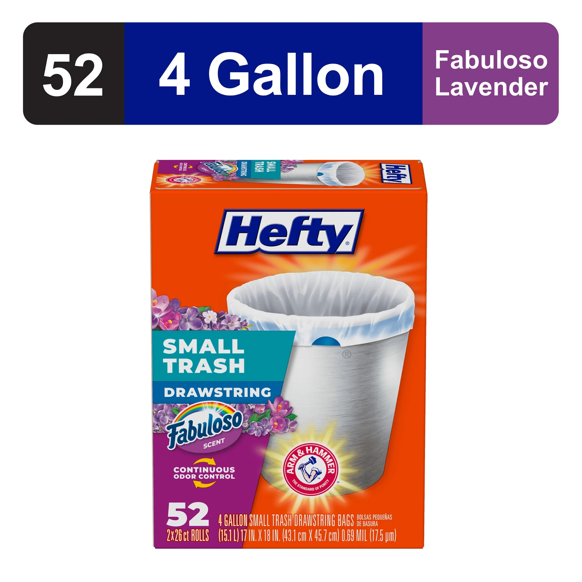 Hefty Small Trash Bags, Fabuloso Scent, 4 gallon, 52 Count | Walmart (US)