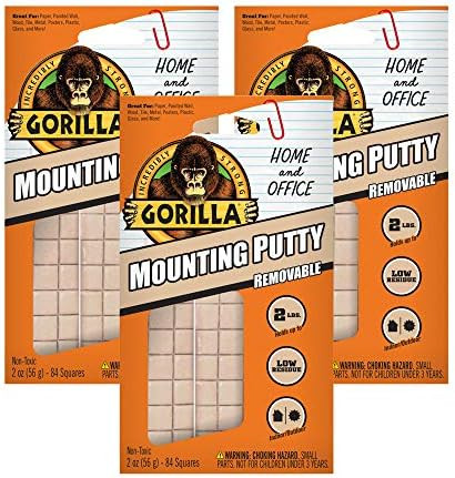 Gorilla Removable Mounting Putty, 84 Pre-cut Squares, Off White (Pack of 3) | Amazon (US)