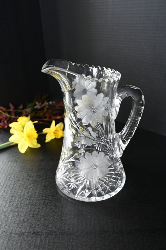 Antique Crystal Pitcher American Brilliant Cut Etched Flowers | Etsy (US)