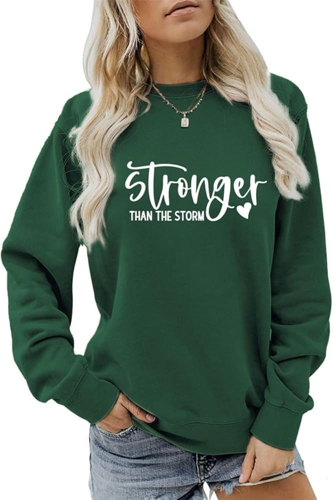 Stronger than the storm Women's Fun Letter Fall/Winter Sweatshirt Women's Casual Love Pattern Top | Amazon (US)