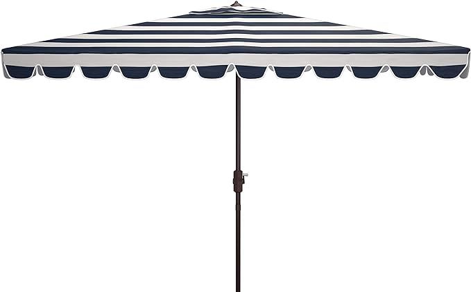 Safavieh PAT8311C Outdoor Vienna Navy and White 6'6" x 10' Rectangle Crank UV Protected Umbrella | Amazon (US)