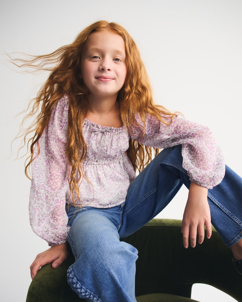long-sleeve flowy babydoll top | Abercrombie & Fitch (US)
