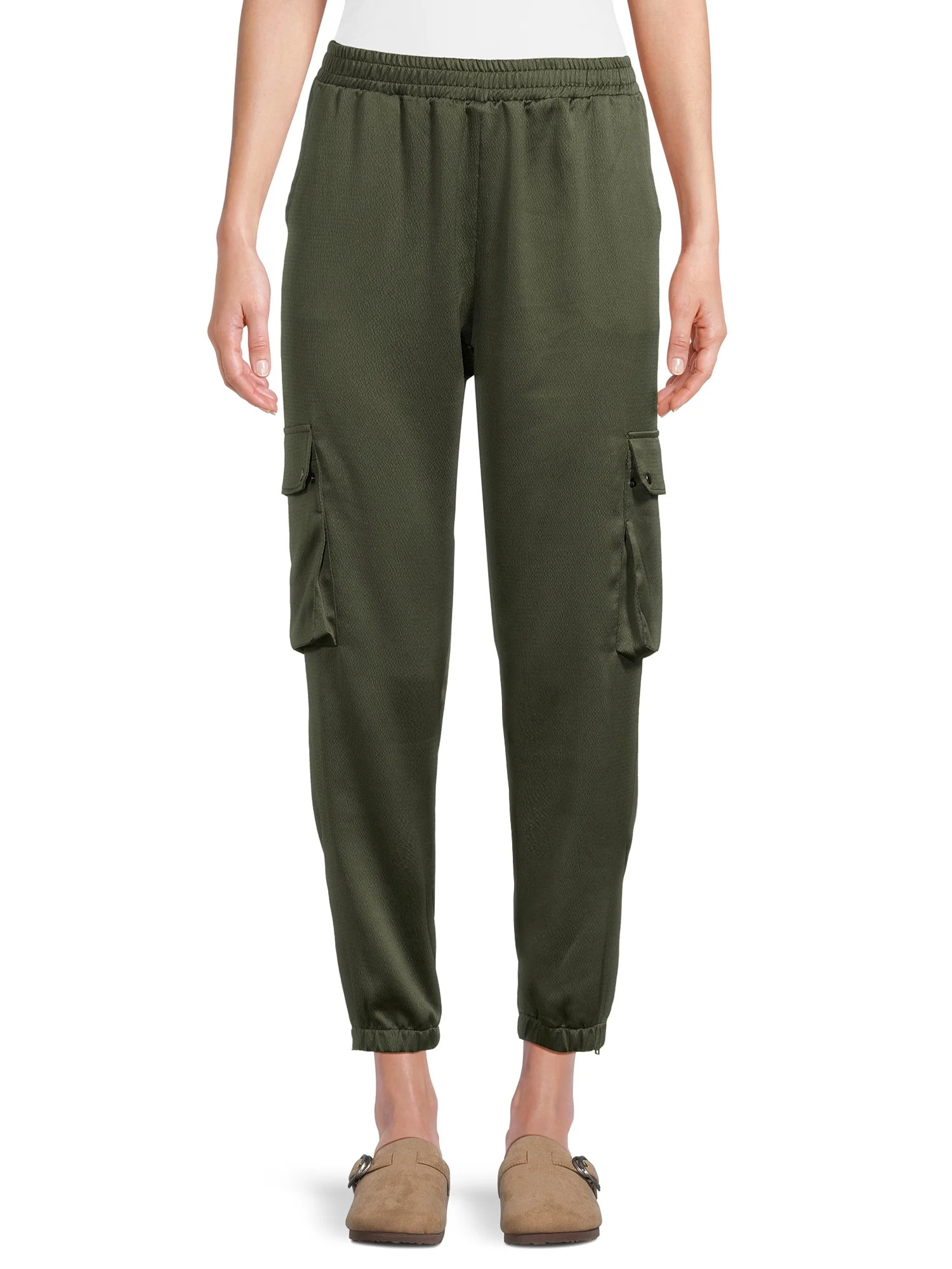 Time and Tru Women's Mid Rise Satin Cargo Jogger Pants, 27" Inseam, Sizes XS-XXL | Walmart (US)