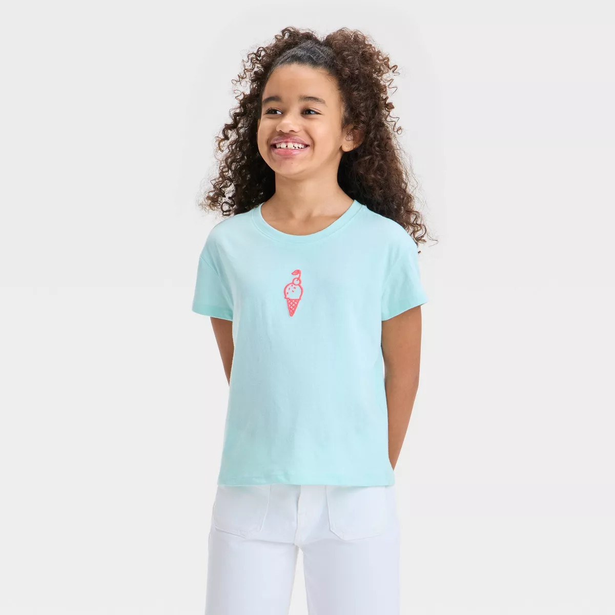 Girls' Short Sleeve Ice-Cream Graphic T-Shirt - Cat & Jack™ Mint Green M: Crew Neck, Jersey Fab... | Target