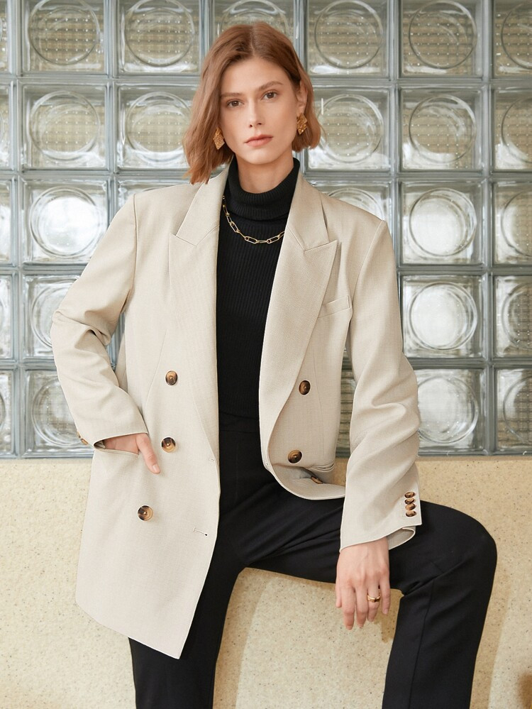 MOTF PREMIUM VISCOSE DOUBLE BREASTED BLAZER | SHEIN