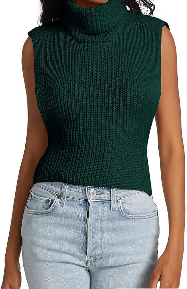 Womens Sleeveless Sweater Vest Turtleneck Ribbed Knit Tank Tops Basic Slim Fit Top | Amazon (US)