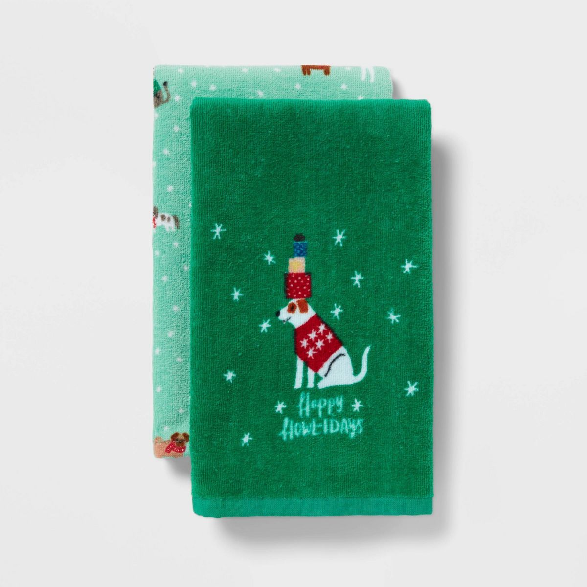 2pk Holiday Dog Christmas Hand Towel Set Green - Wondershop™ | Target