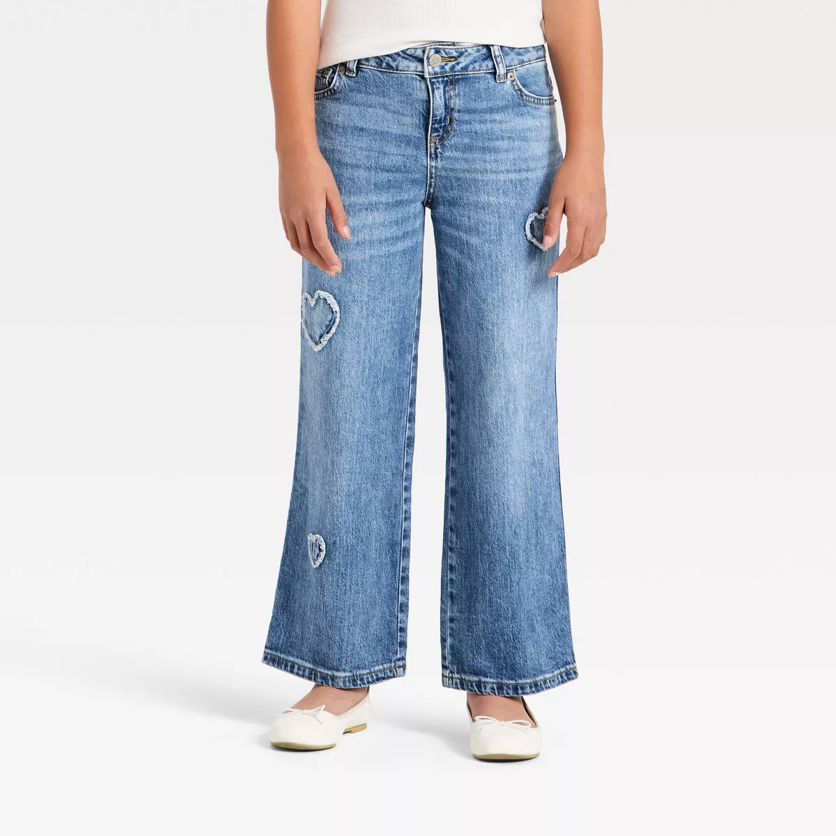 Girls' Distressed Heart Wide Leg Jeans - Cat & Jack™ Dark Wash | Target