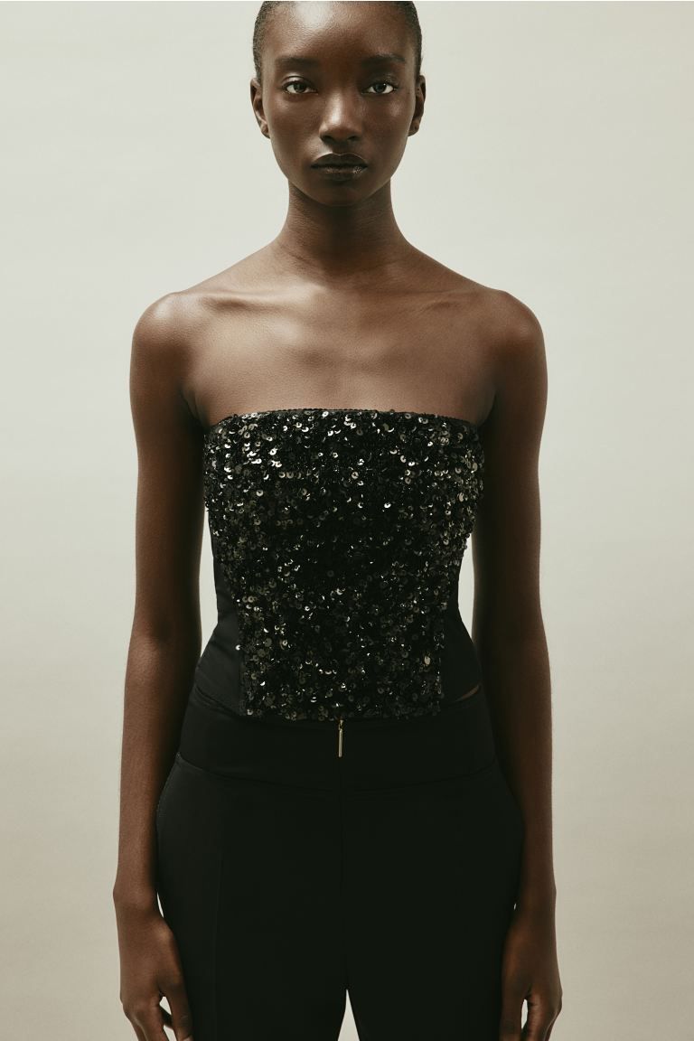 Sequined Bustier Top - Black - Ladies | H&M US | H&M (US + CA)