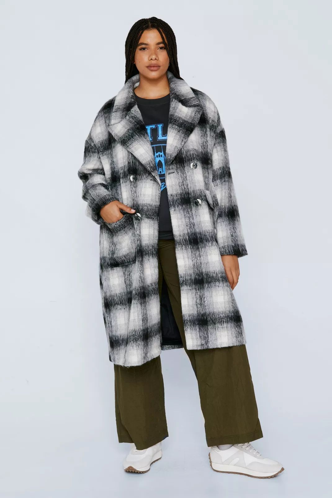Plus Size Check Double Breasted Wool Look Coat | Nasty Gal (US)