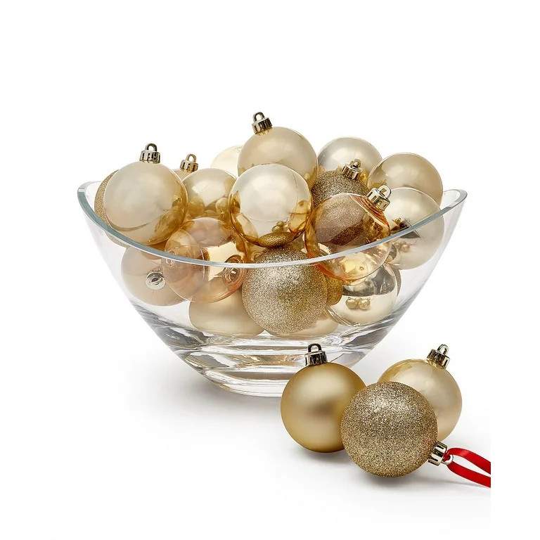 Holiday Lane Set of 30 Assorted Shatterproof Ball Ornament, Gold | Walmart (US)