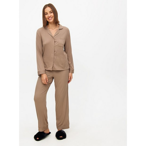 Buy Brown Ribbed Modal Blend Traditional Pyjamas M | Pyjamas | Tu | Tu Clothing