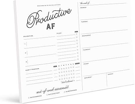 Bliss Collections Weekly Planner, Productive AF, Undated Tear-Off Sheets Notepad Includes Calenda... | Amazon (US)
