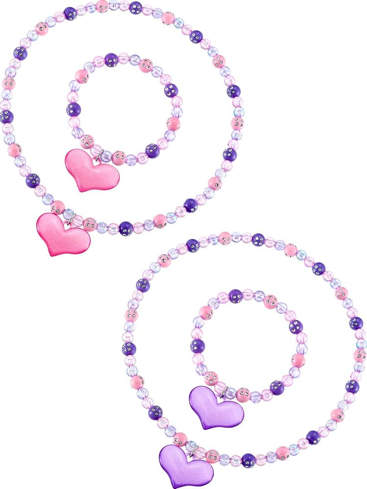 Zhanmai 2 Pcs Christmas Girl Princess Necklace Bracelet Set Lovely Princess Heart Shape Beads Nec... | Amazon (US)
