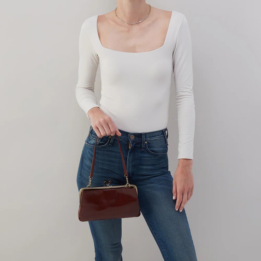 Lauren Frame Crossbody In Polished Leather - Chocolate | HOBO Bags