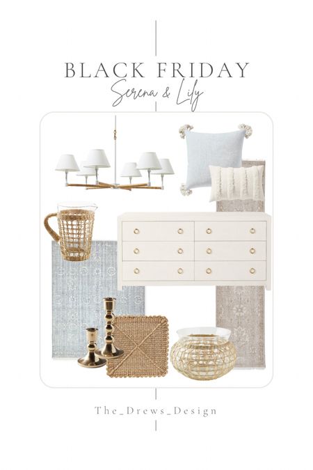 My pics now on sale at Serena & Lily during their Black Friday sale - the sale of the year! Dresser, neutral runner, coastal pillow covers, white, gold and rattan chandelier, placemats, old, candleholders, return, and glass vase

#LTKCyberWeek #LTKsalealert #LTKhome