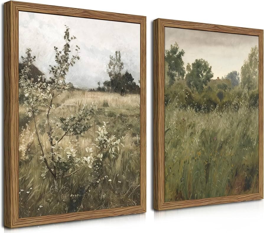 Vintage Landscape Wall Art Set of 2, Green Natural Wilderness Farmhouse Canvas Wall Decor Paintin... | Amazon (US)