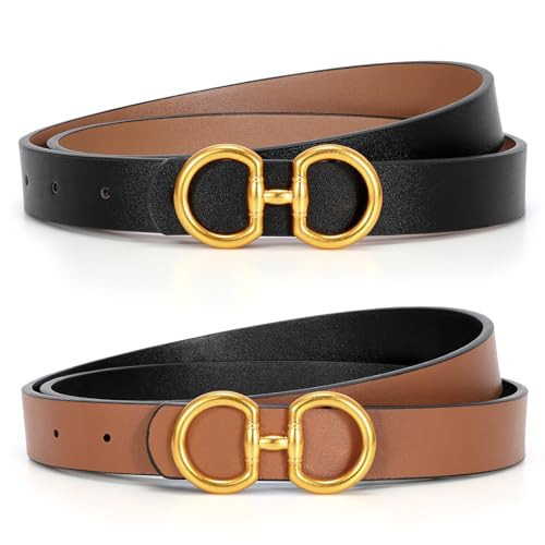 CESCOSI Reversible Leather Belt for Women with Gold Buckle 0.9 Width Ladies Leather Belt for Jeans Pants | Amazon (US)