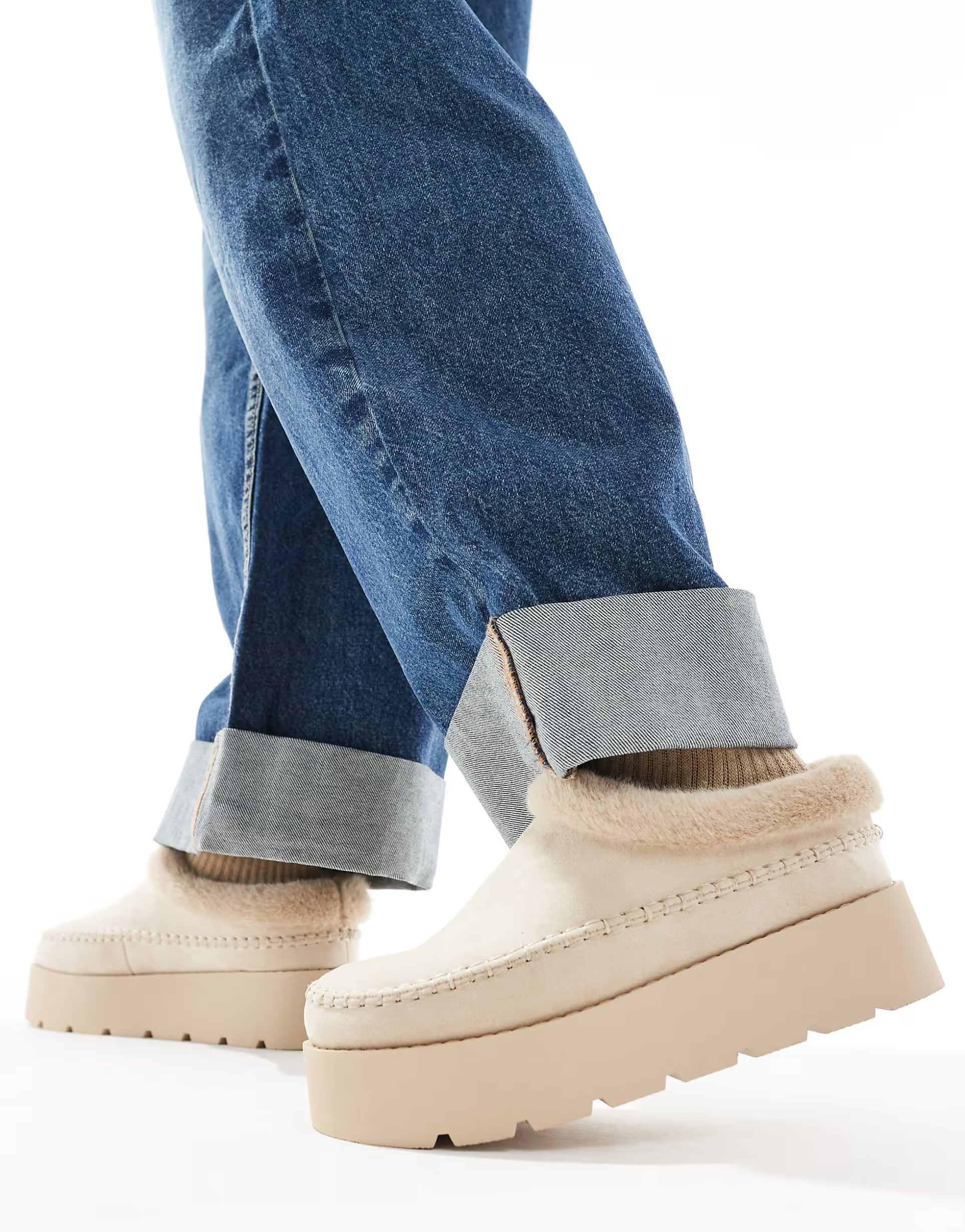 Pull&Bear cozy fur lined slip-on boots in sand | ASOS (Global)