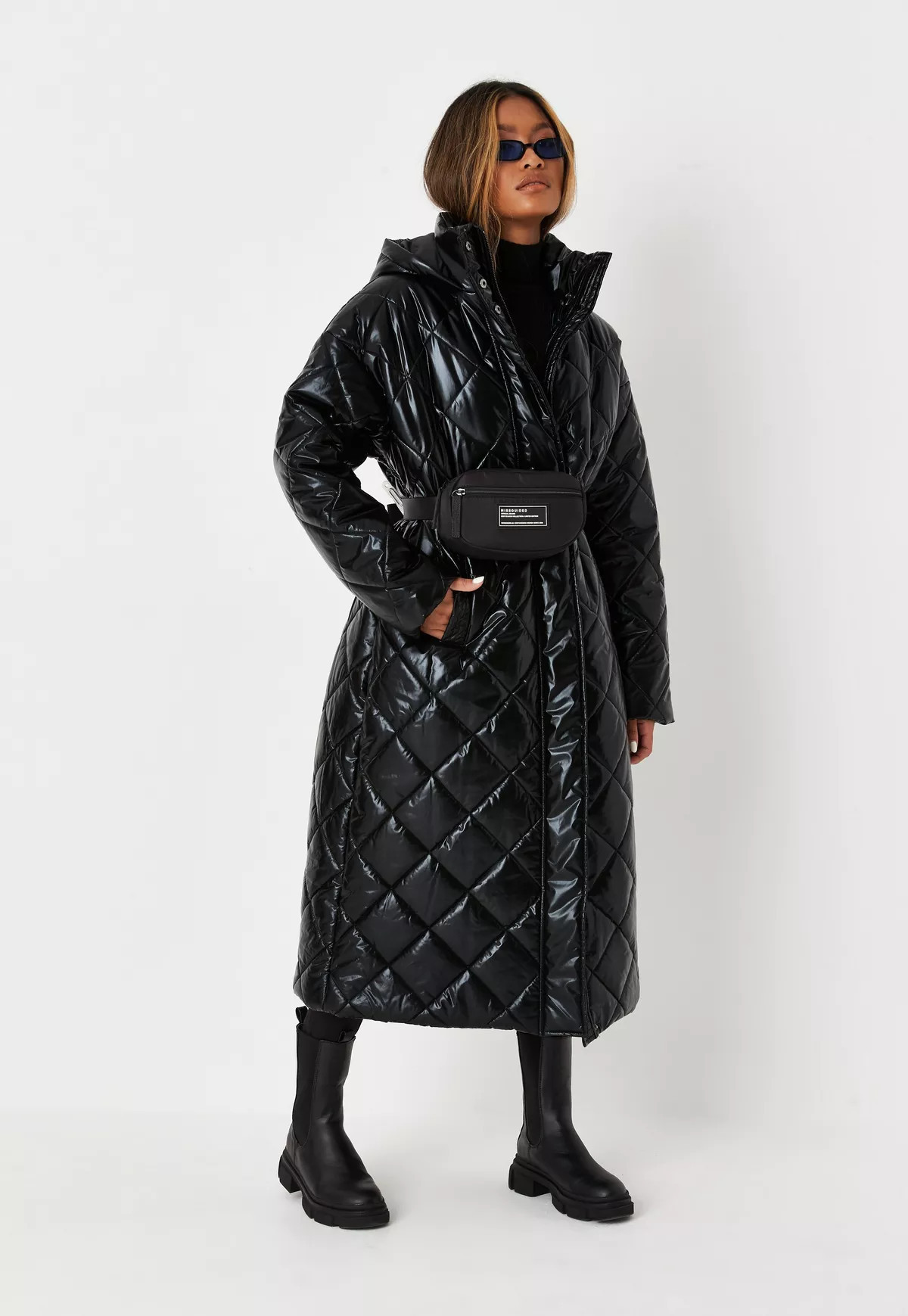 Missguided - Black Quilted Hooded Longline Puffer Coat | Missguided (US & CA)