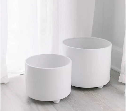 Set of 2 White Ceramic Footed Planters by Lauren McBride | QVC