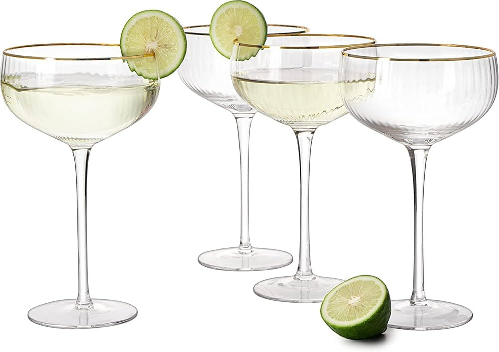 Gold Rim Coupe Glasses 11 oz, Set of 4 Classic Manhattan Glasses - Martini, Cocktails, Champagne,... | Amazon (US)