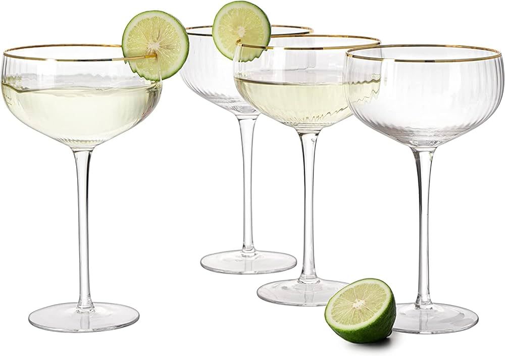 Gold Rim Coupe Glasses 11 oz, Set of 4 Classic Manhattan Glasses - Martini, Cocktails, Champagne,... | Amazon (US)