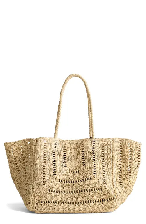 Madewell The Eyelet Raffia Shopper Tote in Natural at Nordstrom | Nordstrom