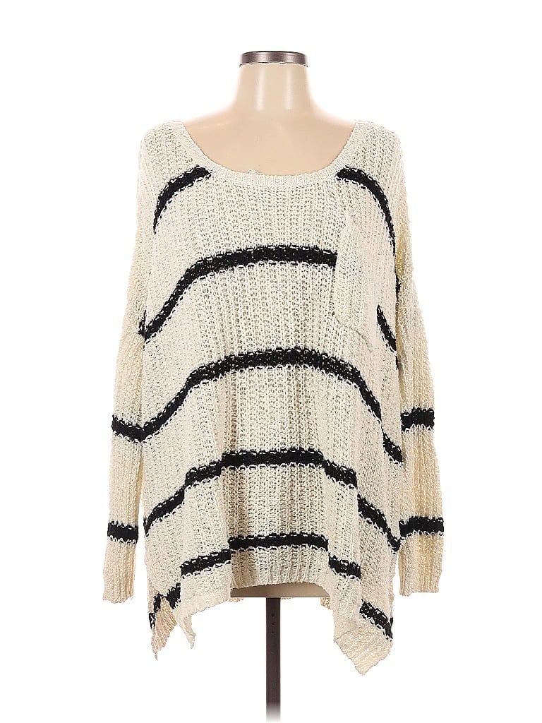 Free People 100% Cotton Color Block Stripes Ivory Pullover Sweater Size L - 60% off | thredUP